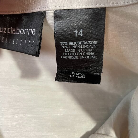 Liz Claiborne Silk Linen Tunic Blouse Size 14 Moss Gray Green Long Sleeve - Picture 11 of 12